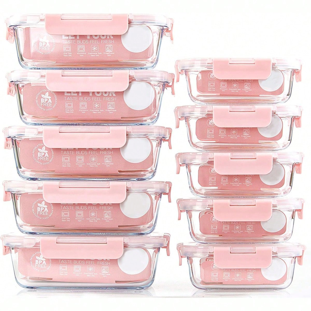 Food Storage Oven Safe - 10 Pack Glass Meal Prep Containers,