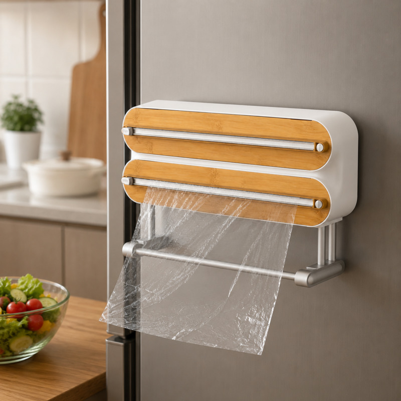 Food Storage Freezer Containers - Magnetic Food Wrap Cutter Dispenser Cling