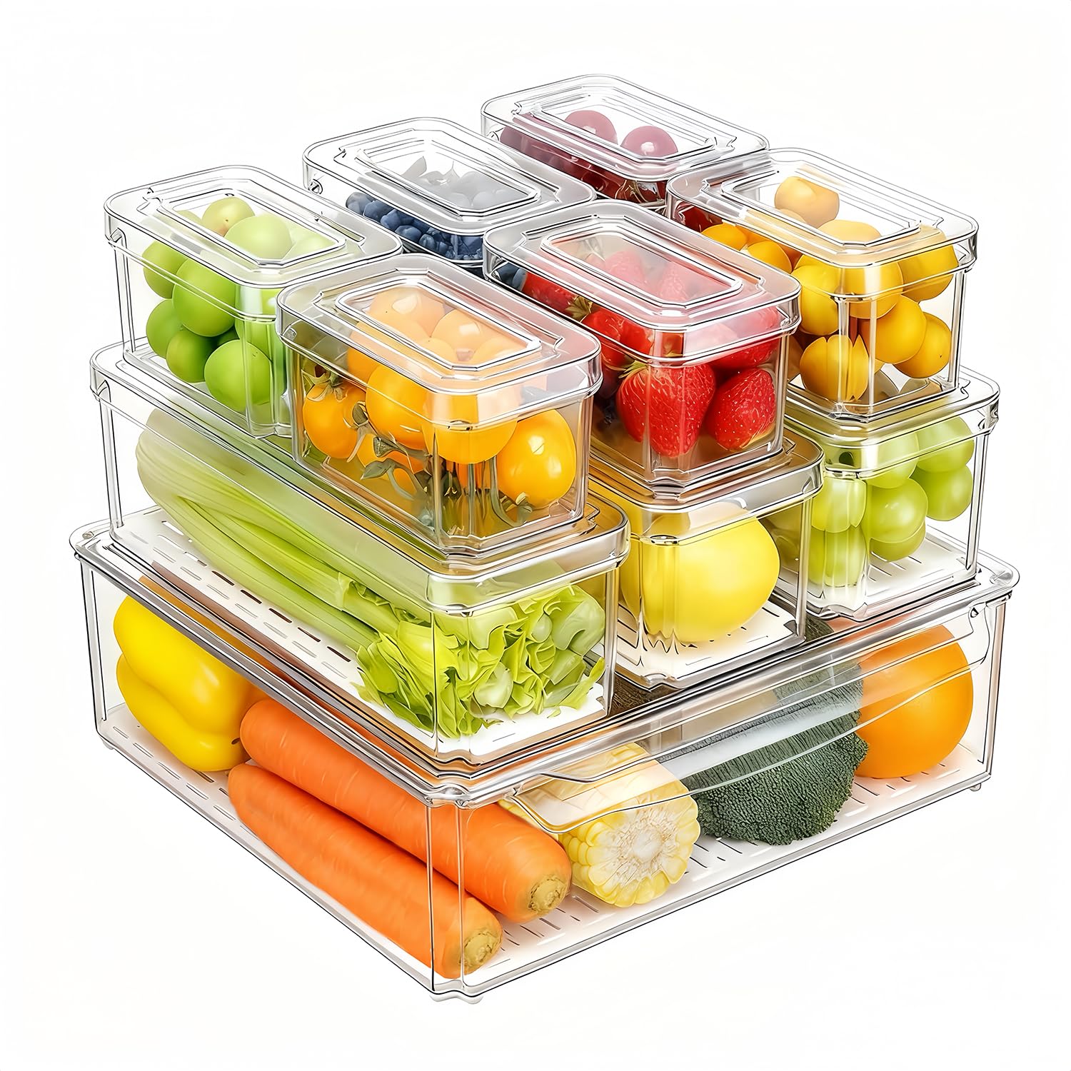 Food Storage Eco Friendly - 14 Pack Fridge Organizer, Stackable Refrigerator