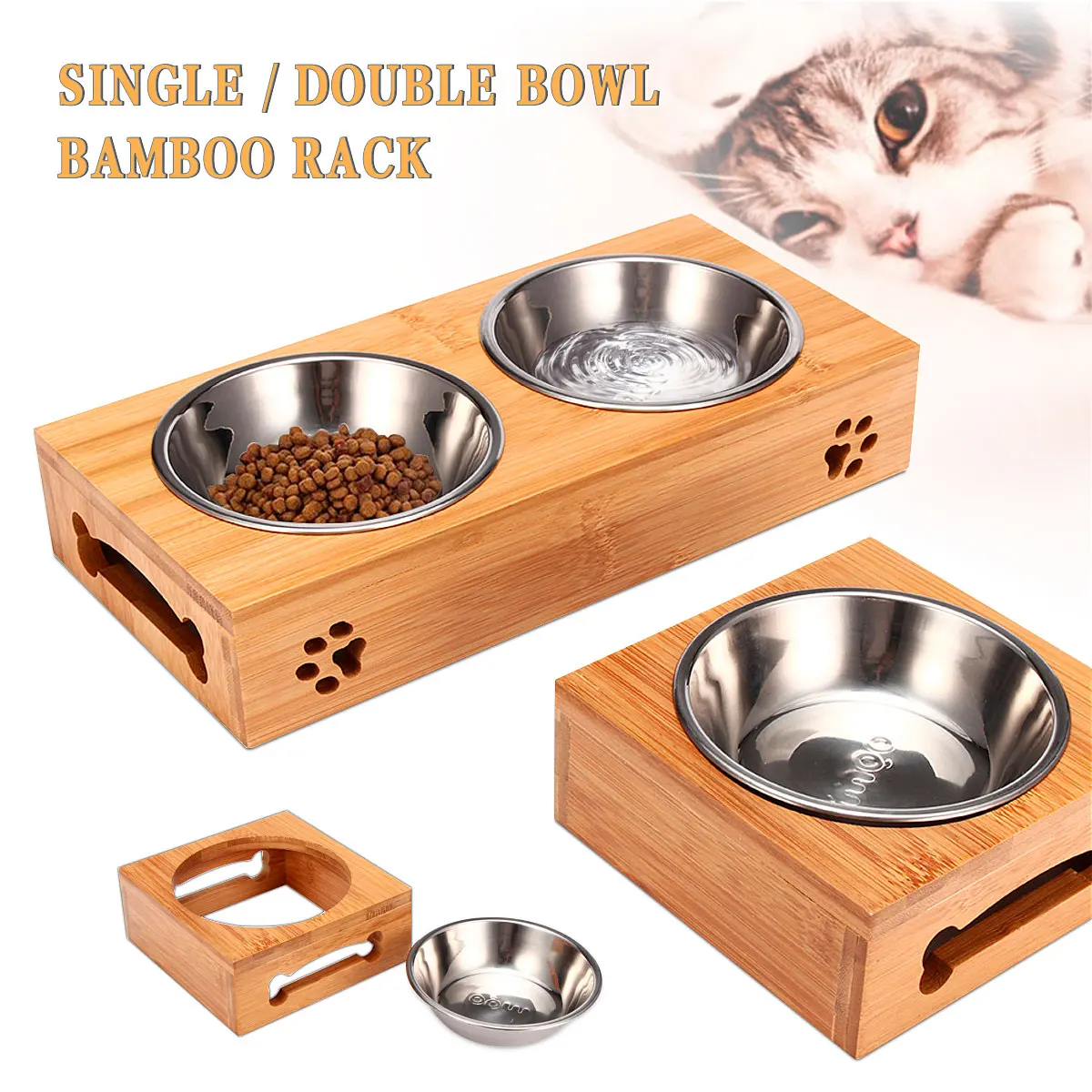 Pet Cat Bowl Bear Bamboo Plate - Food Storage Food Safety ulasan dan harga