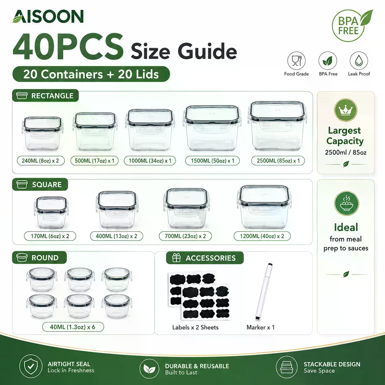 40 PCS Extra Large 85oz Silico - Food Storage Label ulasan dan harga